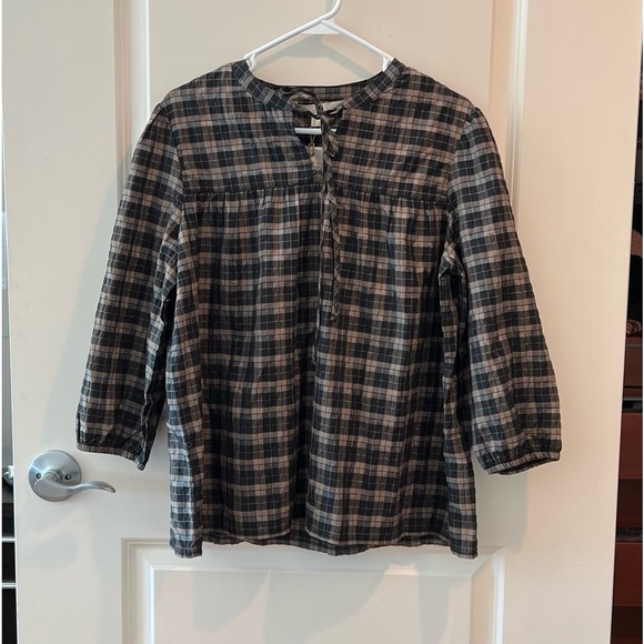NWT BARBOUR Lorelie Seersucker Blouse in Praline Check Size 8 - Picture 1 of 14